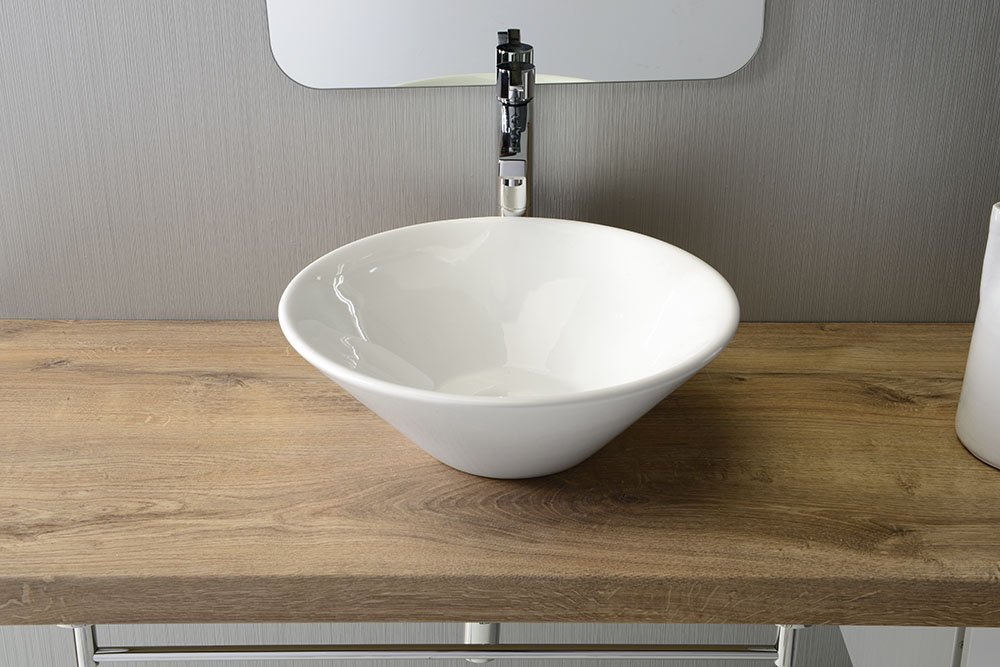 Aqualine COMILLAS keramické umyvadlo na desku, 42x15 cm, bílá, na dřevěné desce