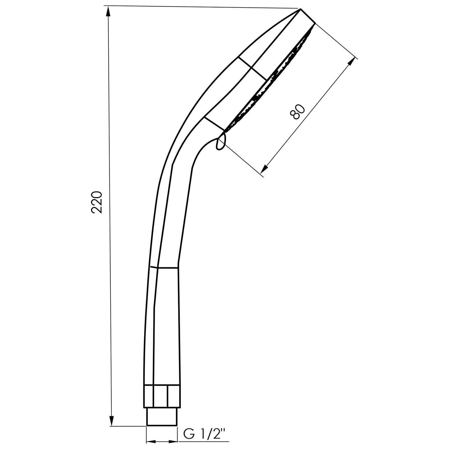 Aqualine Ruční masážní sprcha, 5 režimů sprchování, průměr 80mm, ABS/chrom, technický nákres