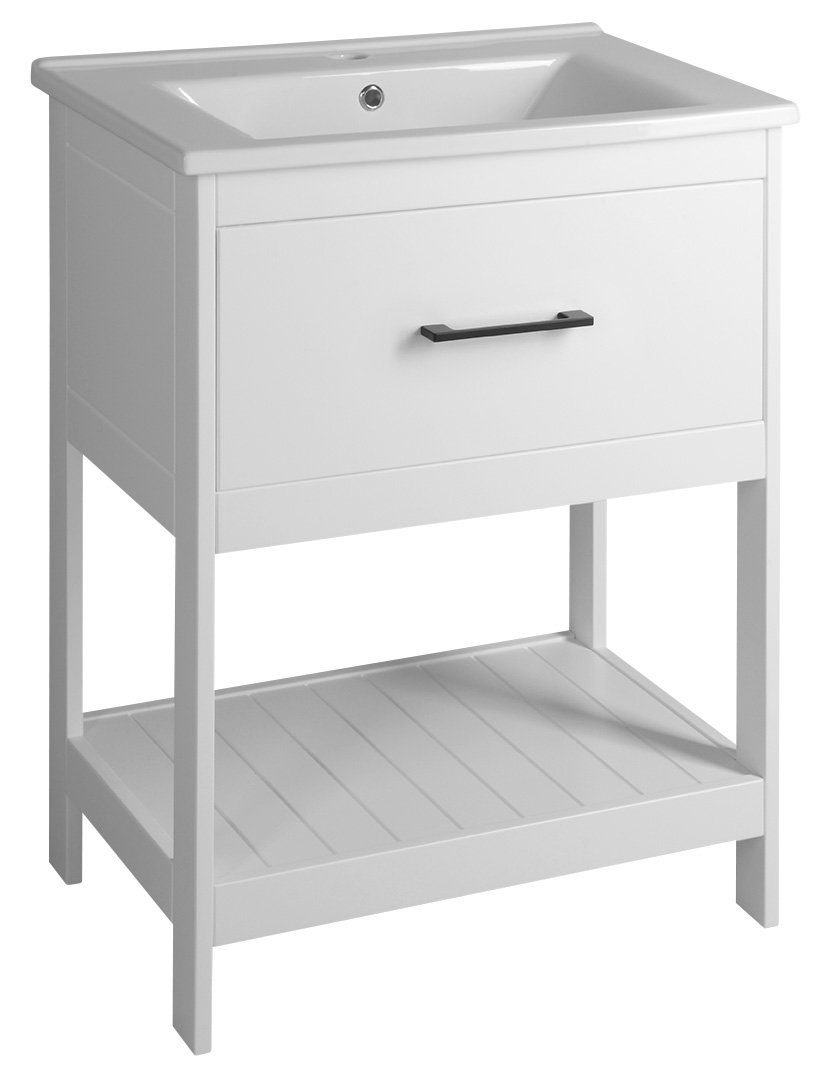 Aqualine ZUNO 65 keramické umyvadlo nábytkové 65x45cm, bílá, pohled zepředu se zásuvkou
