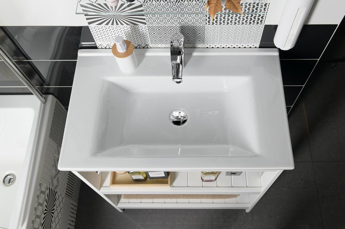 Aqualine ZUNO 75 keramické umyvadlo nábytkové 75x45cm, bílá, umyvadlo na skříňce s policí