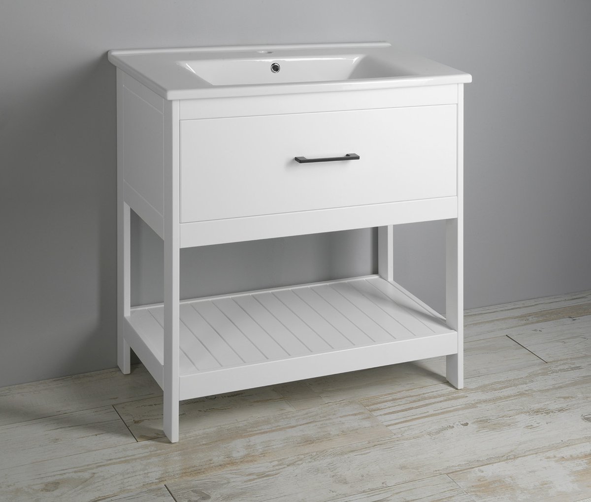 Aqualine ZUNO 85 keramické umyvadlo nábytkové 85x45cm, bílá, pohled zepředu s policí
