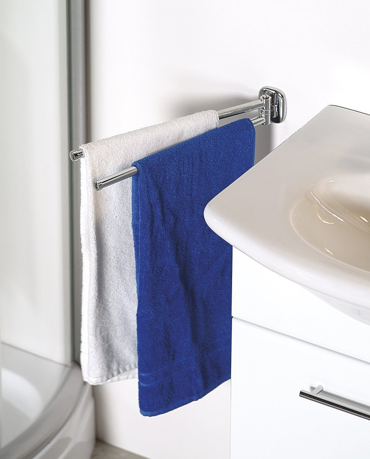 Aqualine RUMBA dvojitý držák ručníků otočný 450mm, chrom, s ručníky u umyvadla