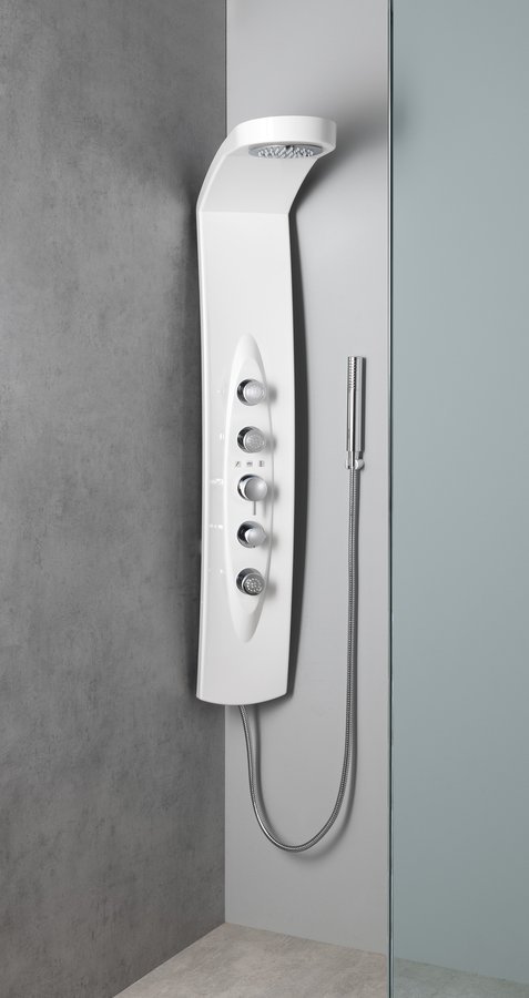 Polysan MOLA termostatický sprchový panel rohový 210x1300mm, bílá, ve sprchovém koutě