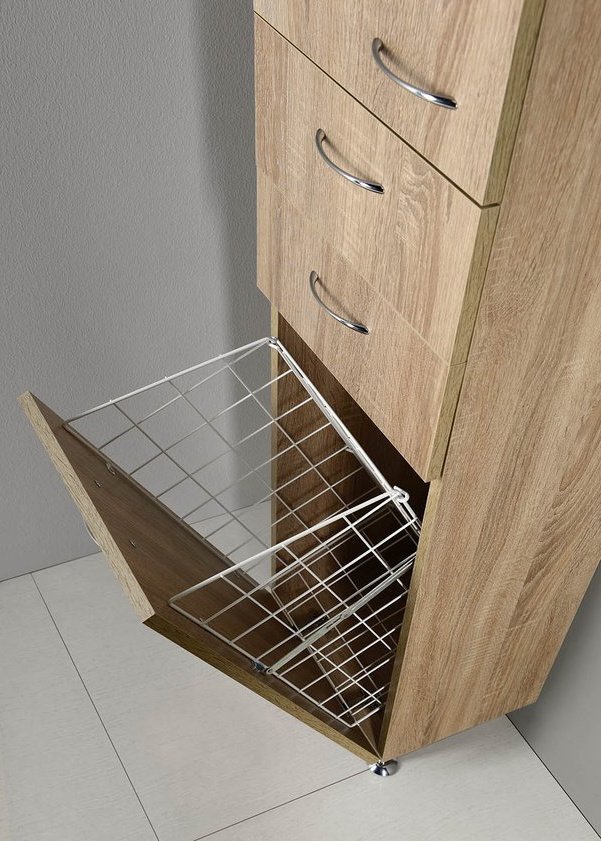 Aqualine ZOJA/KERAMIA FRESH skříňka vysoká s košem 35x184x29cm, dub platin, otevřený koš na prádlo