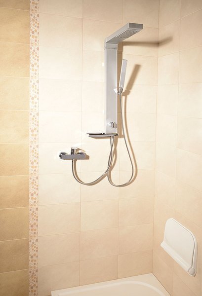 Aqualine ROME sprchový sloup k napojení na baterii, hlavová, ruční sprcha, chrom, ve sprchovém koutě