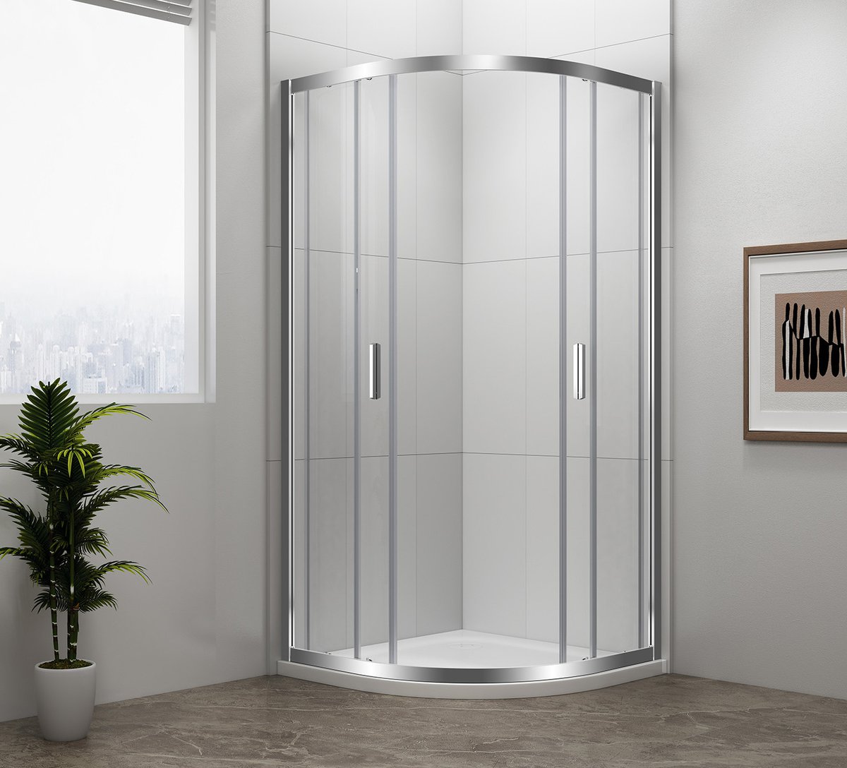 Polysan EASY čtvrtkruhová sprchová zástěna 900x900mm, L/R, čiré sklo, v koupelně