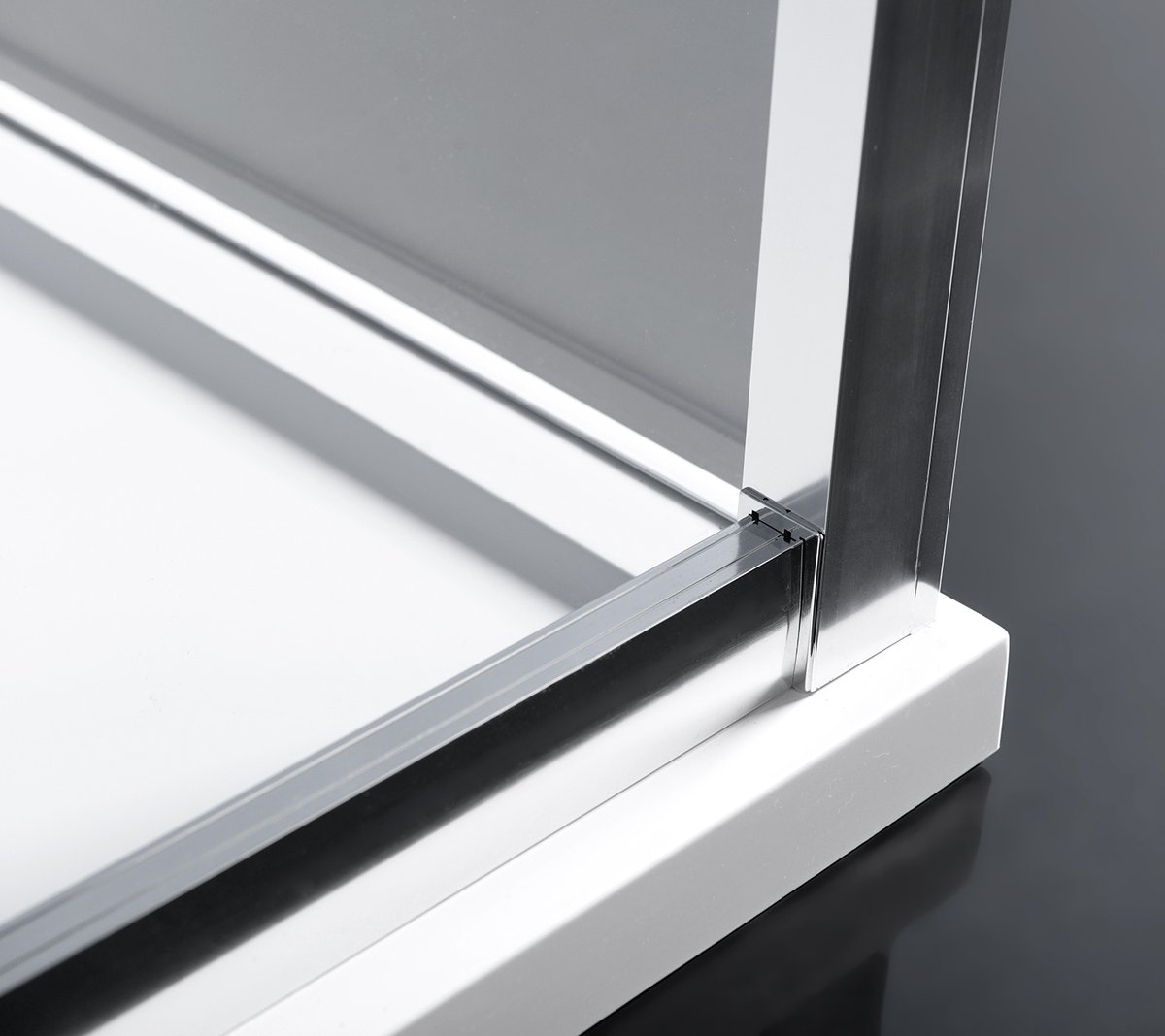Polysan EASY sprchové dveře 1200mm, čiré sklo, detail spodní kolejnice a vaničky
