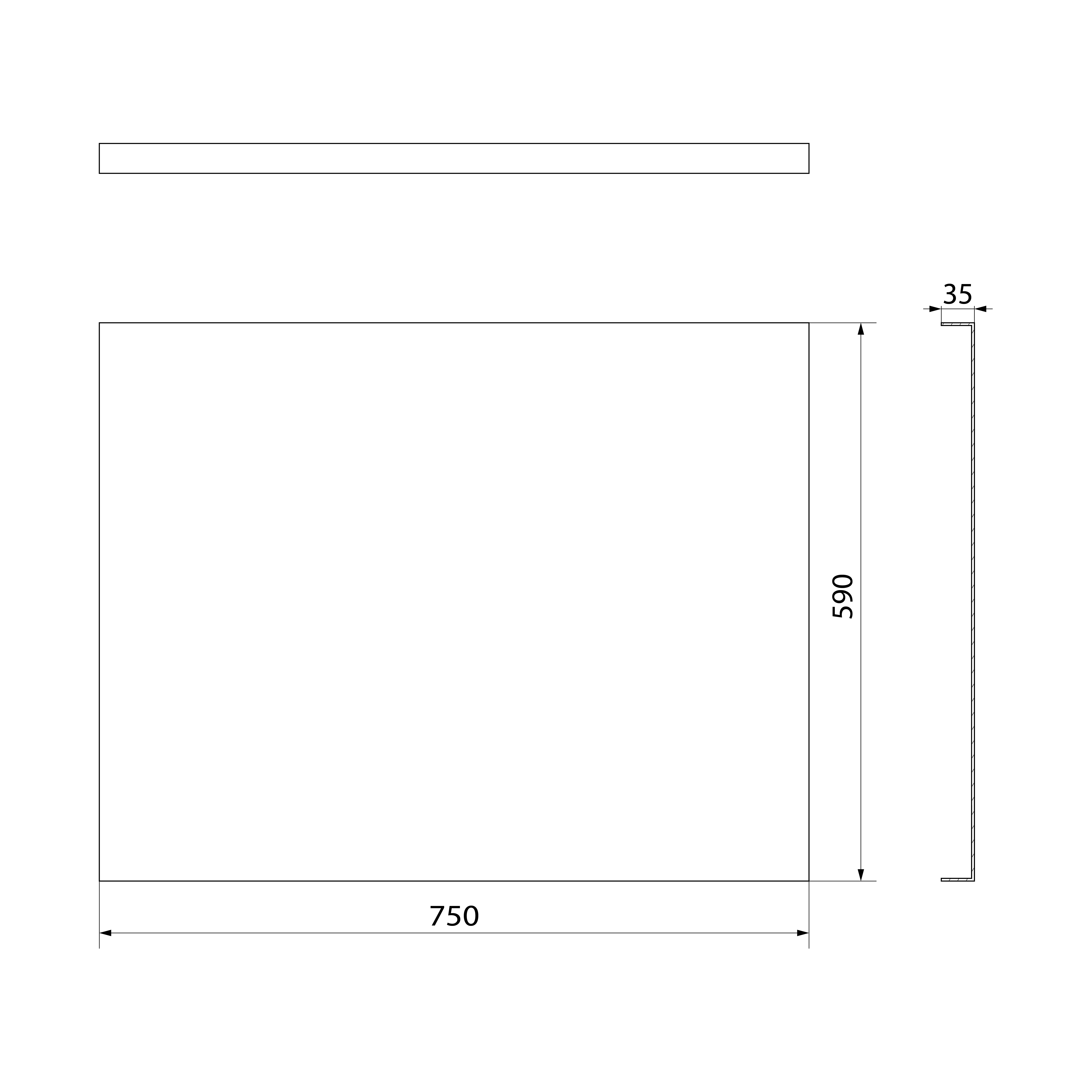 Polysan PLAIN panel boční 75x59cm, technický nákres
