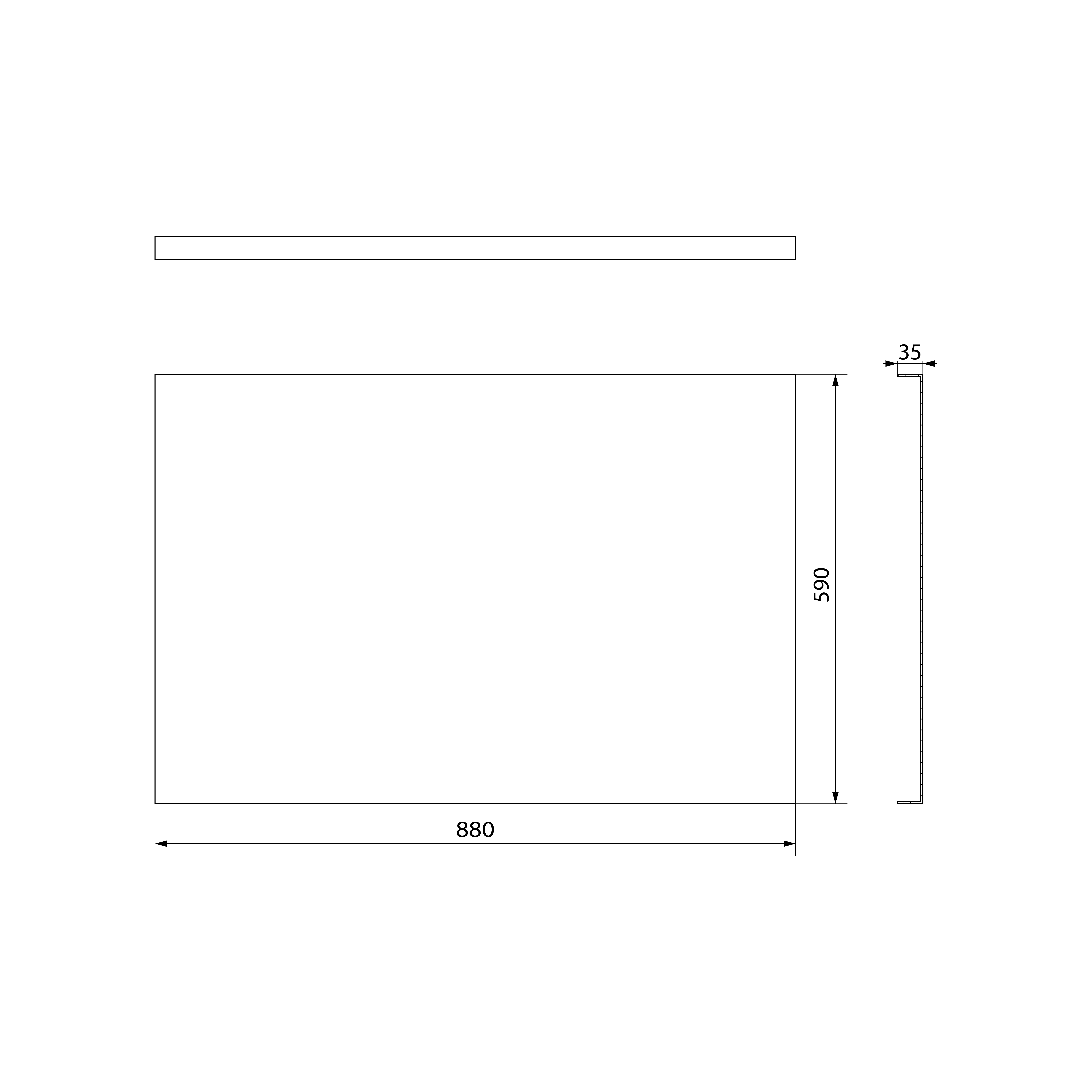Polysan PLAIN panel boční 88x59cm, technický nákres