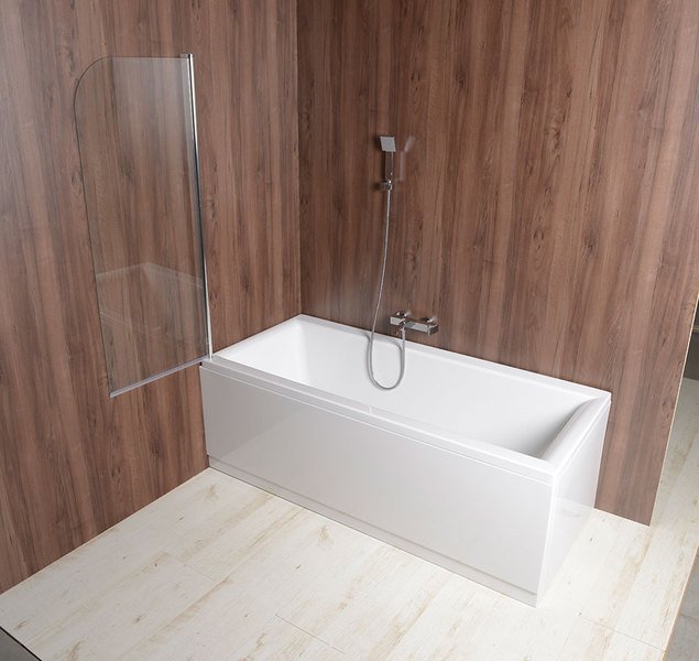 Aqualine VILMA vanová zástěna 600x1400mm, chrom, čiré sklo, na vaně pohled zboku