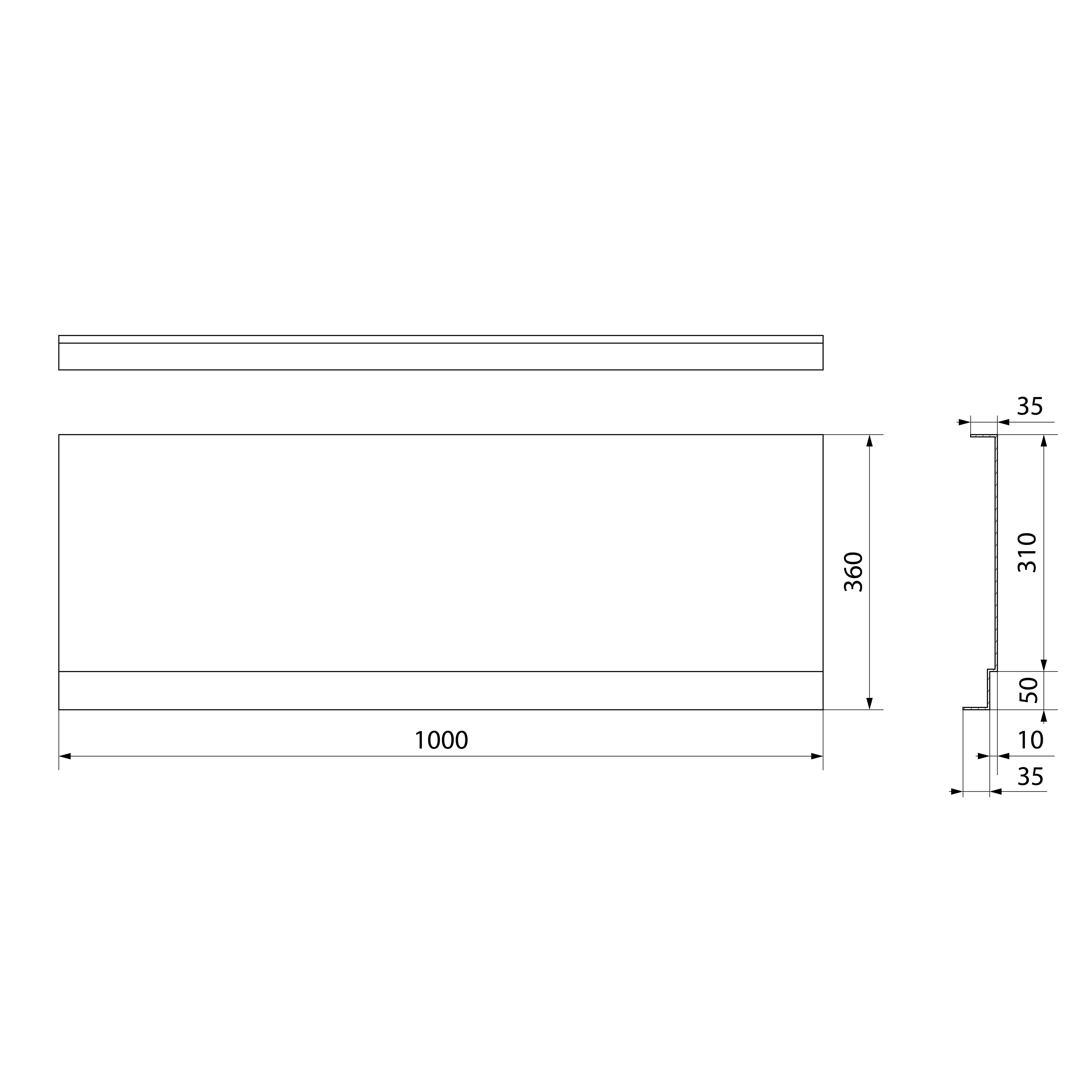 Polysan DEEP PLAIN NIKA panel 100x36cm, technický nákres