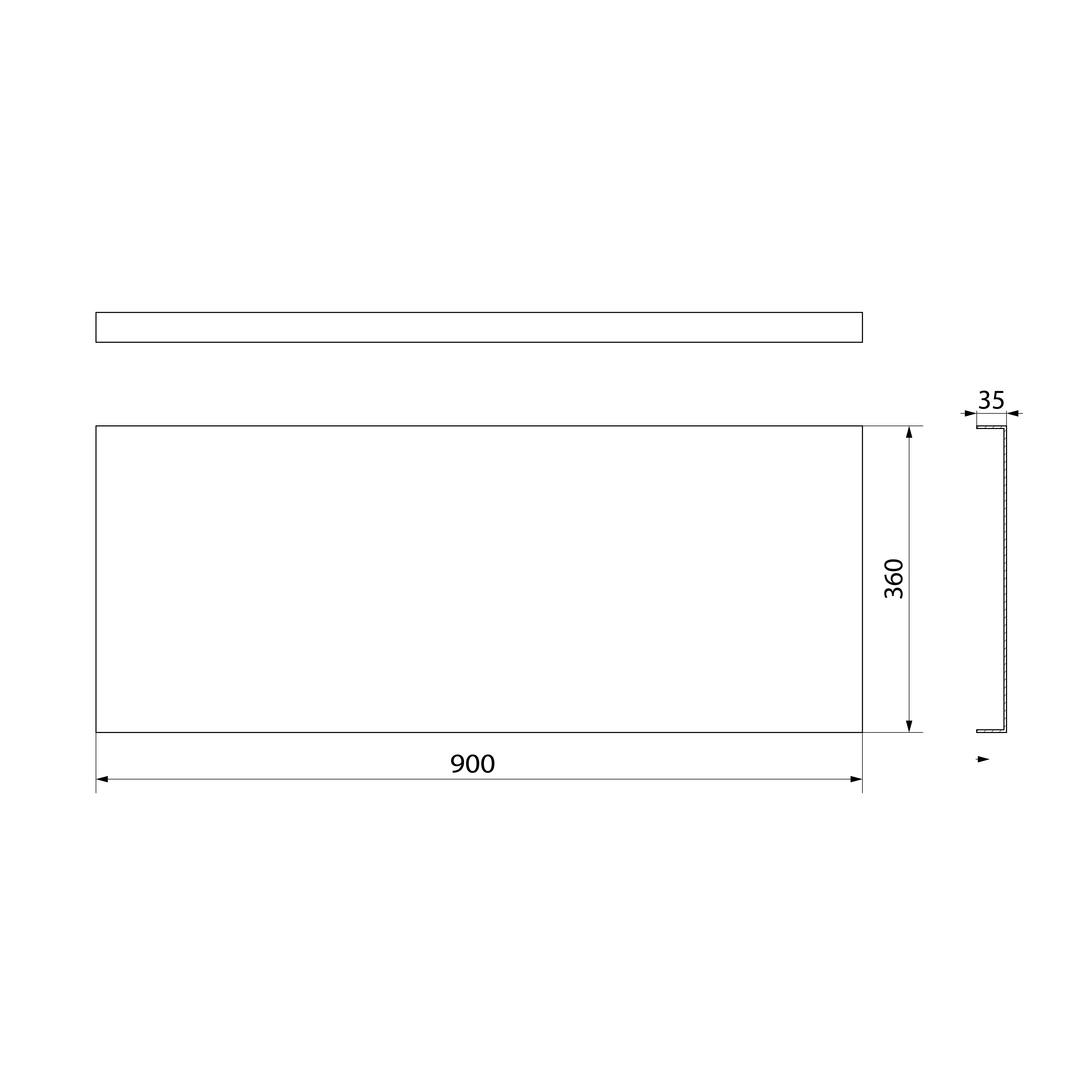 Polysan DEEP PLAIN boční panel 90x36cm, technický nákres