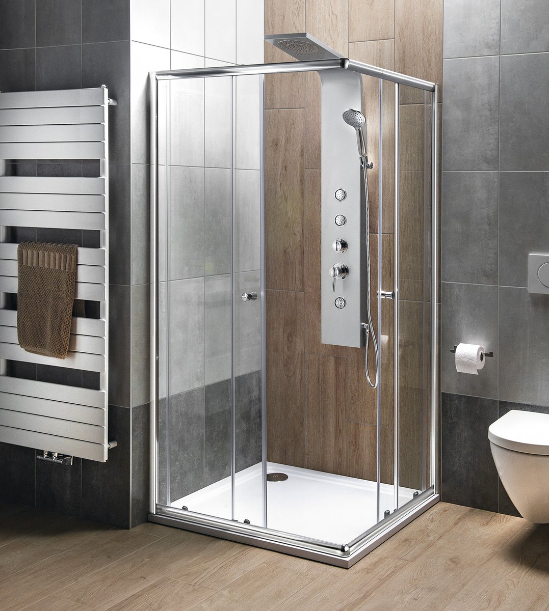 Aqualine TUSA sprchový panel 200x1400mm, stříbrná, ve sprchovém koutě