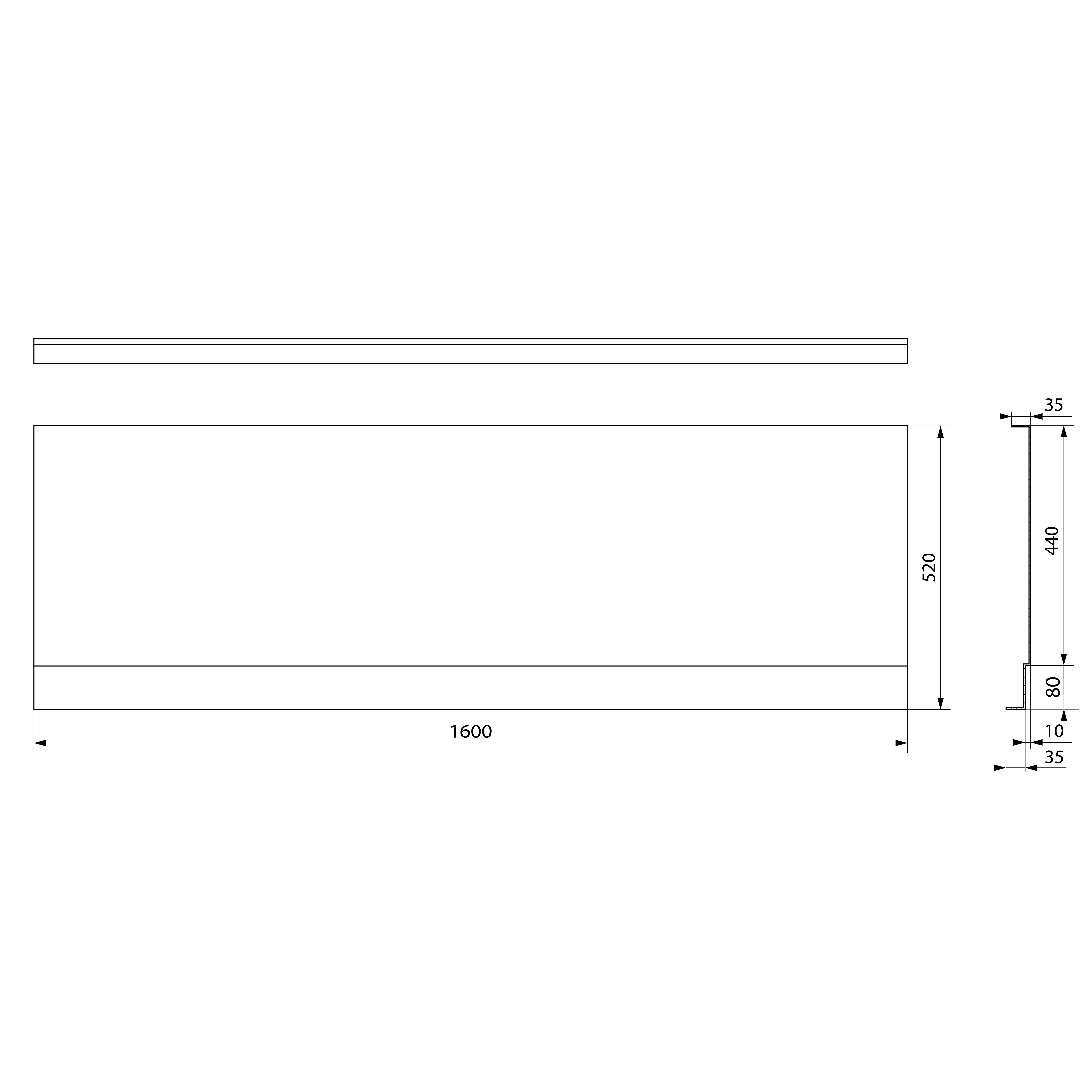 Polysan COUVERT NIKA panel čelní 160x52cm, technický nákres
