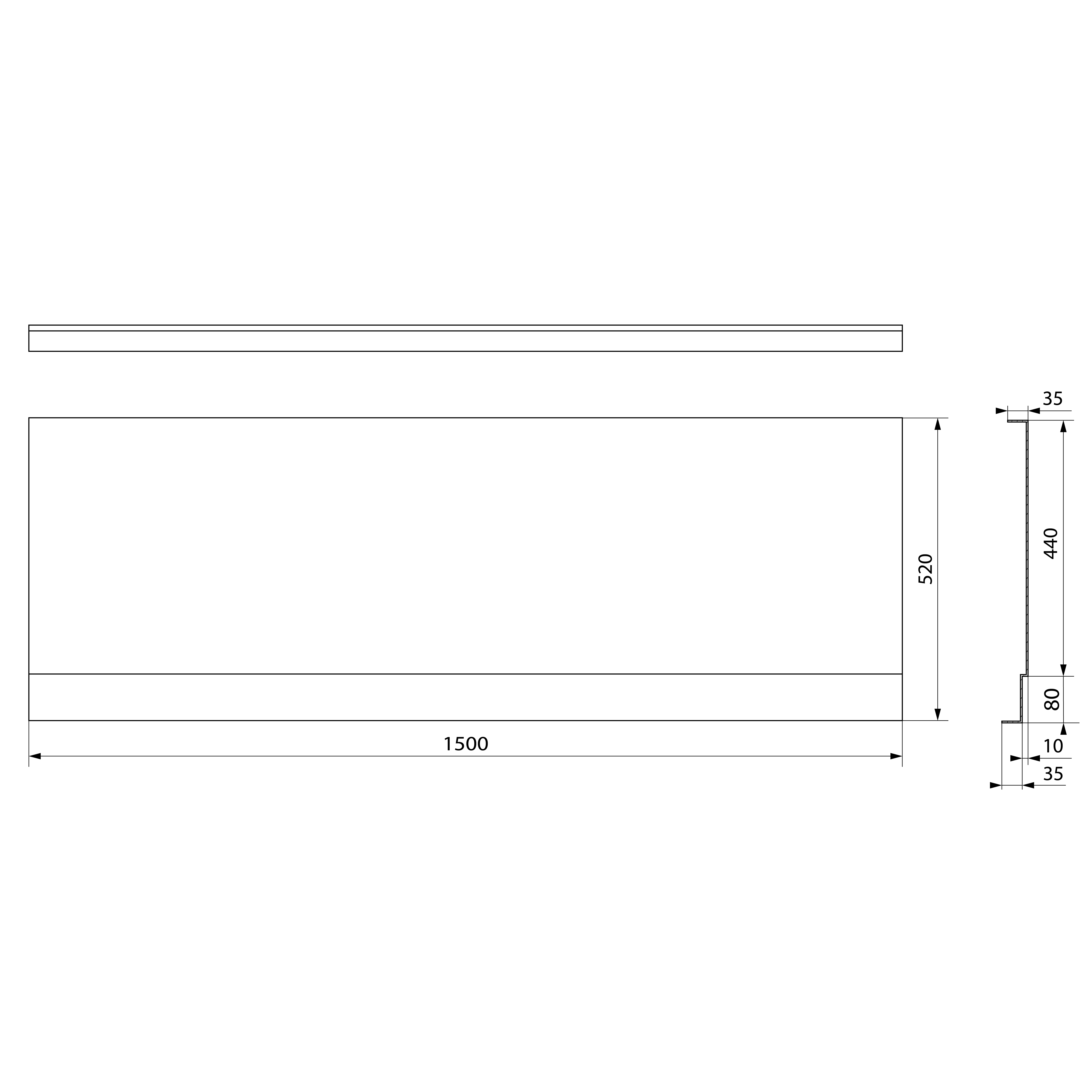 Polysan COUVERT NIKA panel čelní 150x52cm, technický nákres
