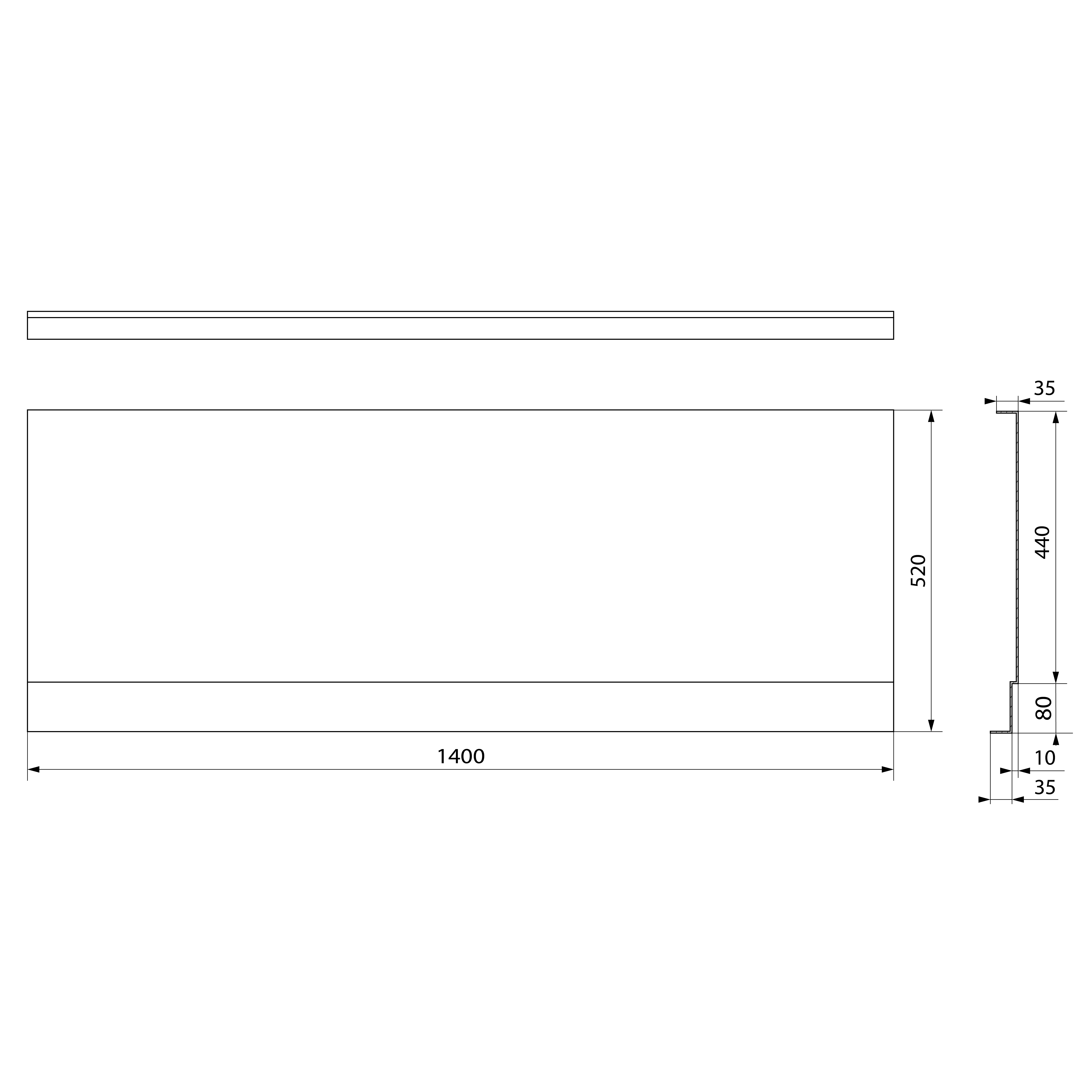Polysan COUVERT NIKA panel čelní 140x52cm, technický nákres