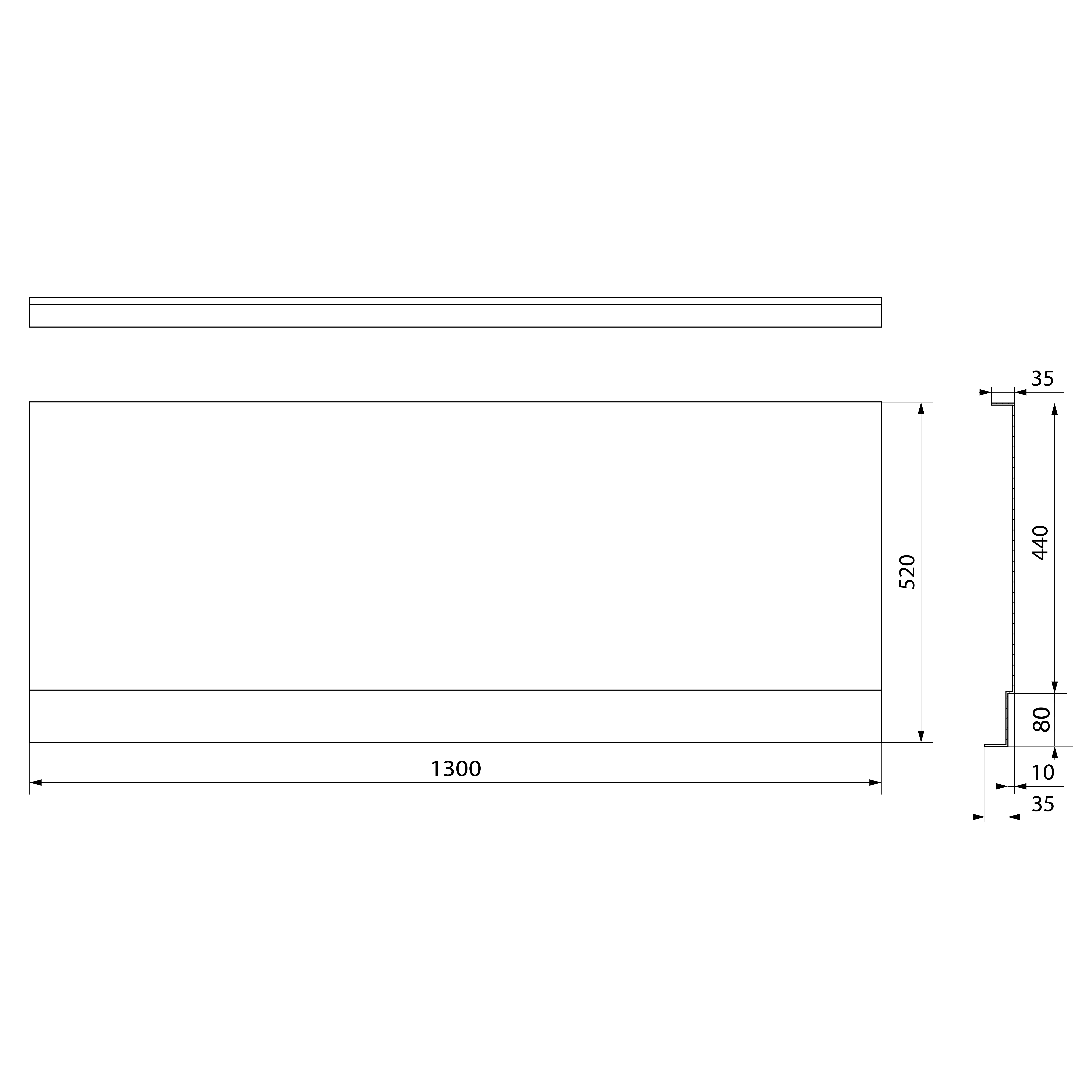 Polysan COUVERT NIKA panel čelní 130x52cm, technický nákres