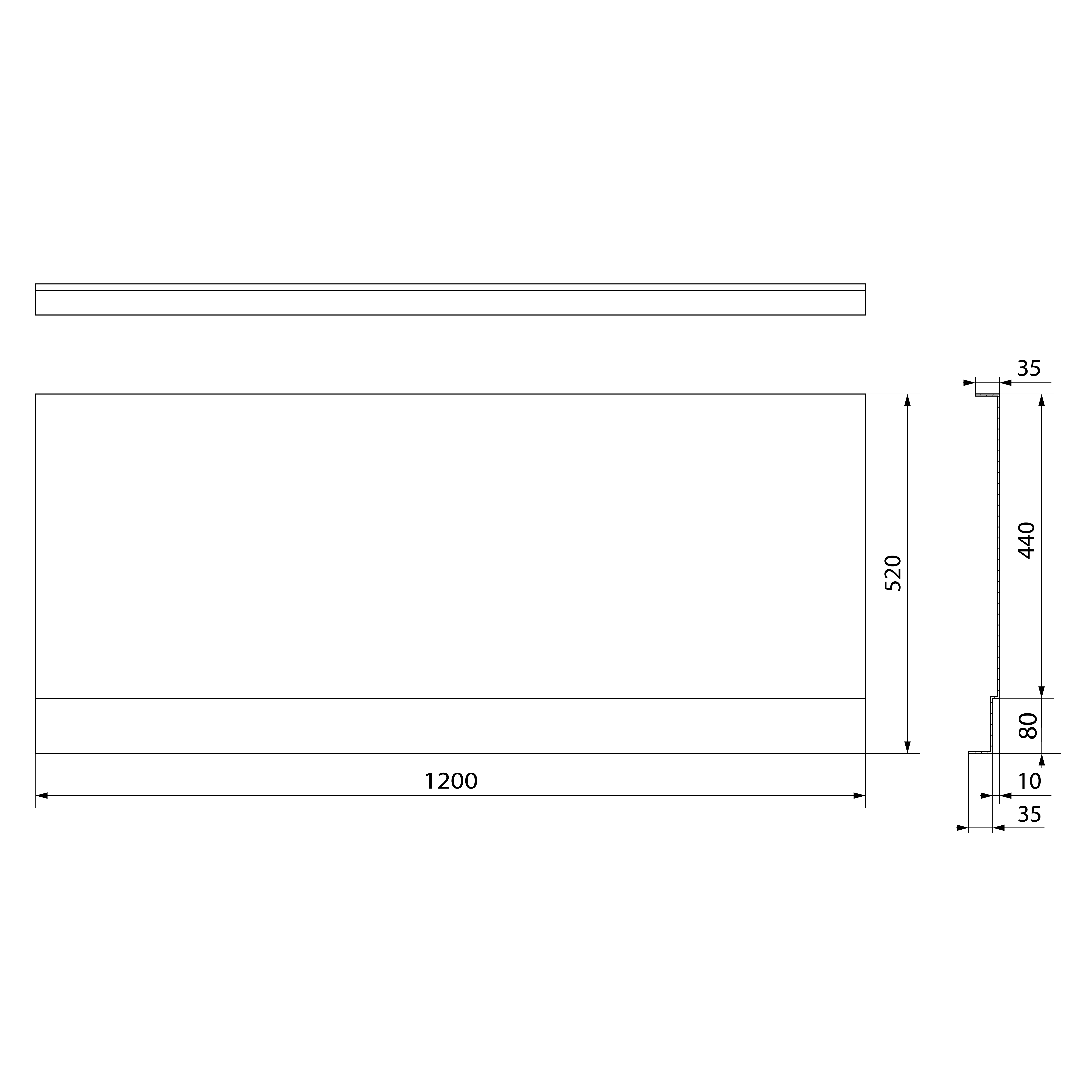 Polysan COUVERT NIKA panel čelní 120x52cm, technický nákres