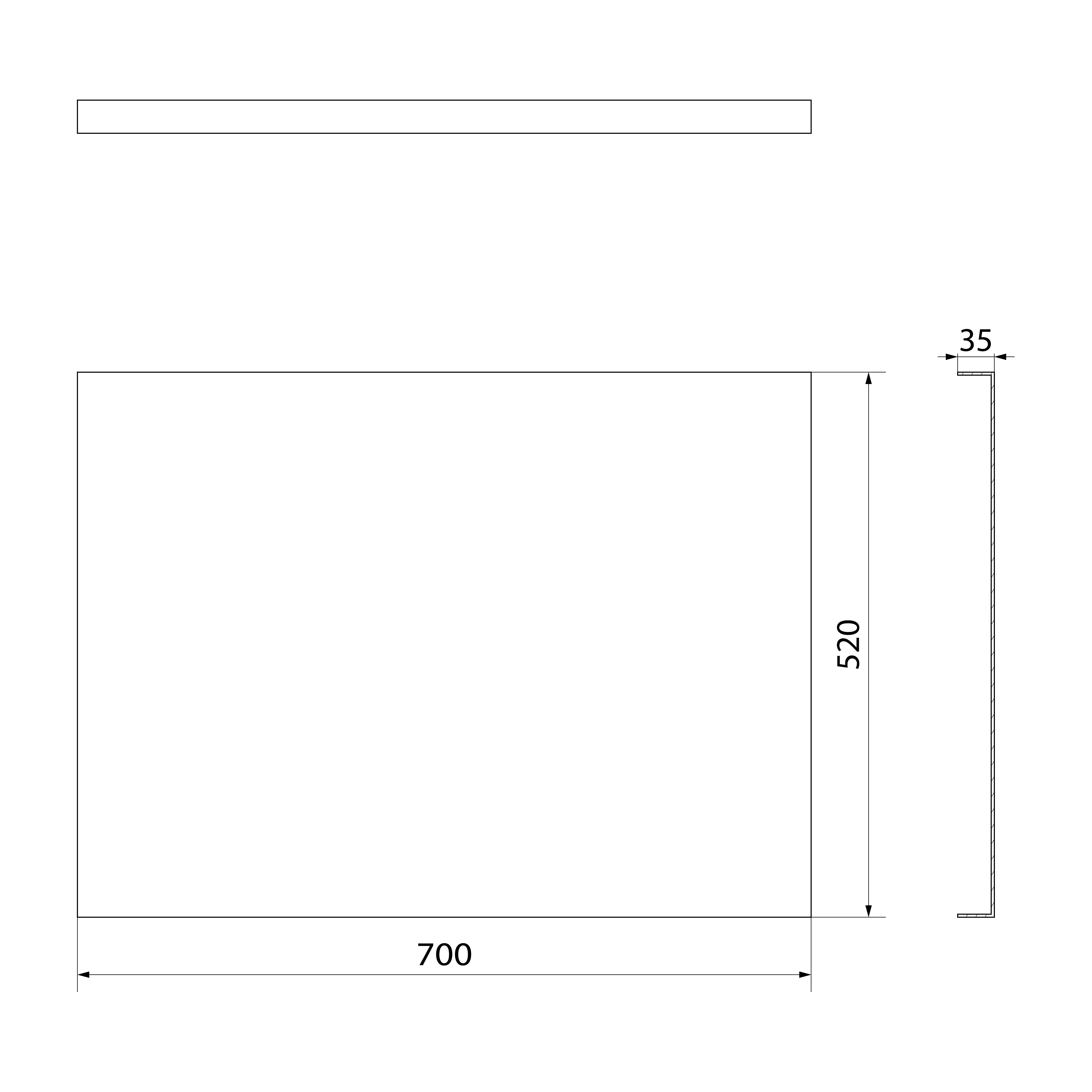 Polysan COUVERT panel boční 70x52cm, technický nákres