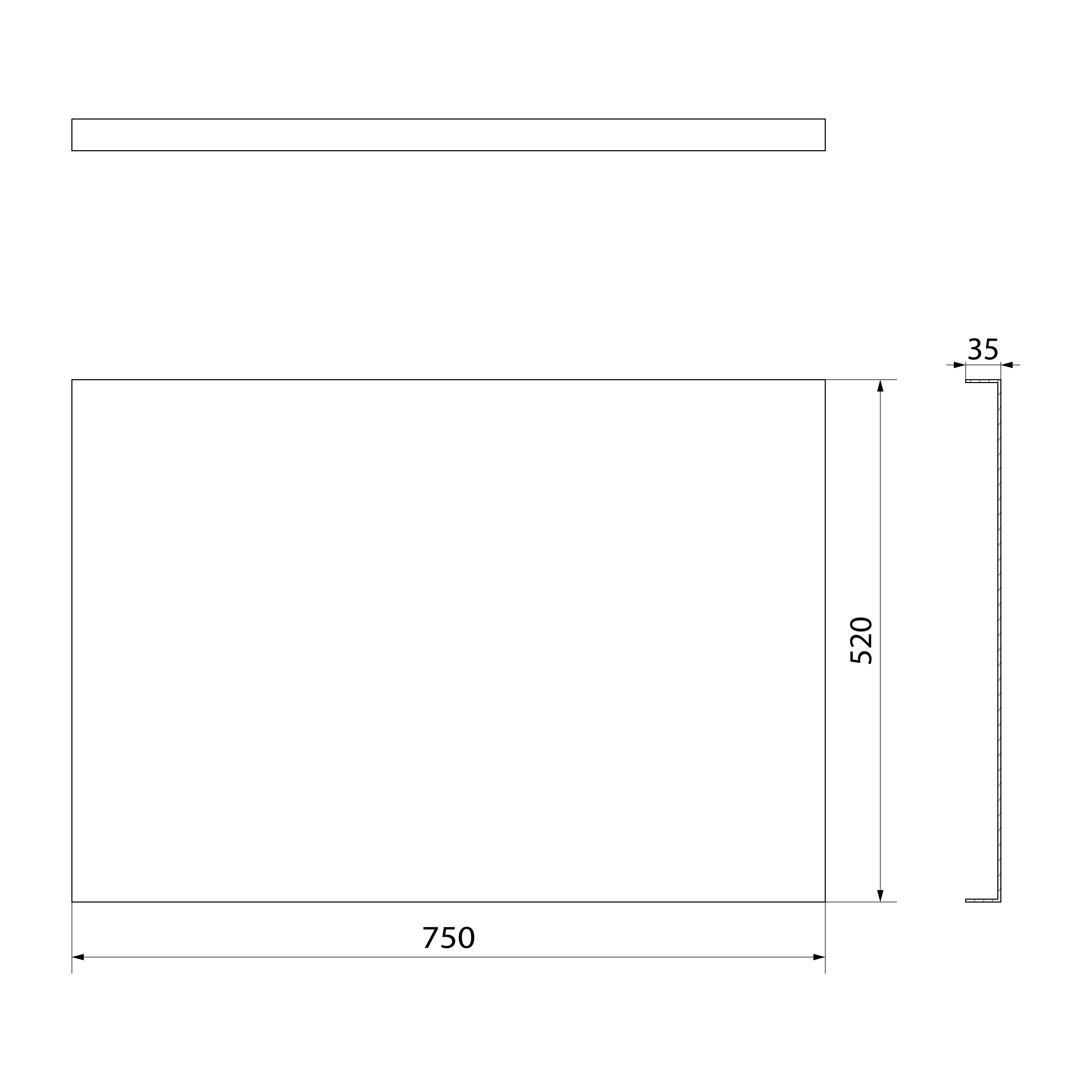 Polysan COUVERT panel boční 75x52cm, technický nákres