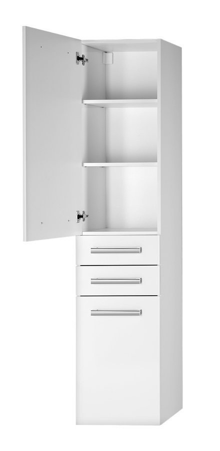 Aqualine VEGA skříňka vysoká s košem, 40x184x31cm, bílá, s otevřenými dvířky