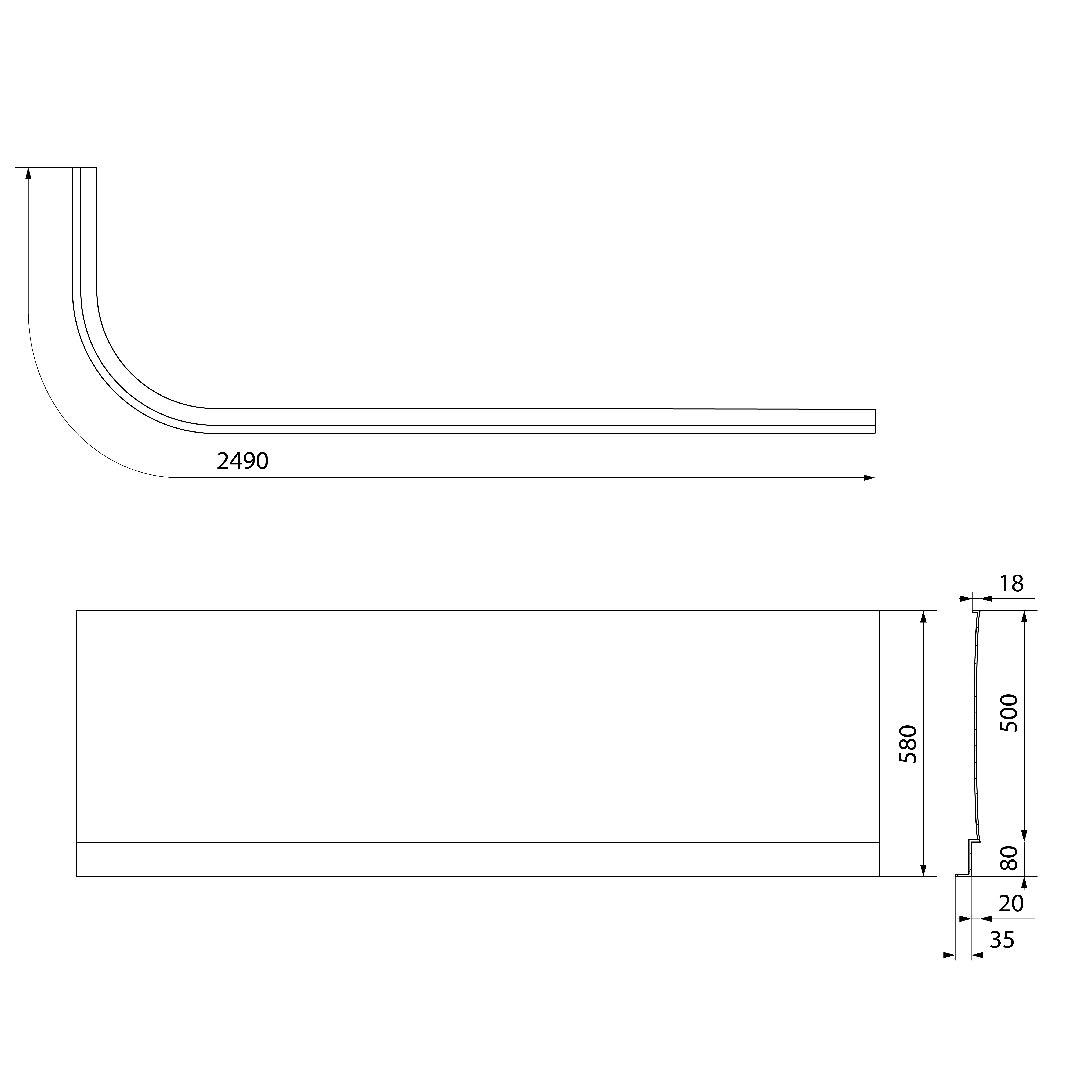 Polysan VIVA R 185 panel čelní, technický nákres