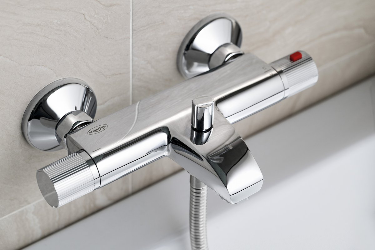 Aqualine ACTION nástěnná vanová termostatická baterie, chrom, na obkladu u vany