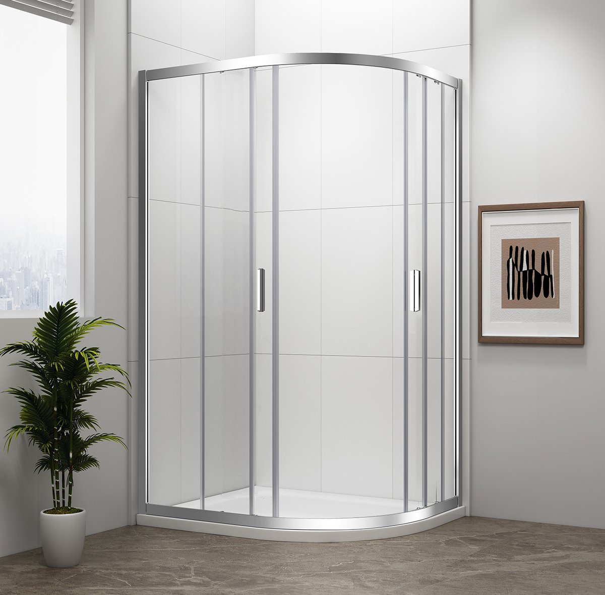 Polysan EASY čtvrtkruhová sprchová zástěna 900x800mm, L/R, čiré sklo, v koupelně